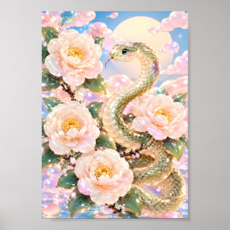Glossy Snake Floral Art ポスター