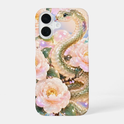Glossy Snake & Floral iPhone 16ケース (裏面)