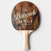 Glossy Stained Dark Wood Retro Family Name & Year 卓球ラケット (裏面)