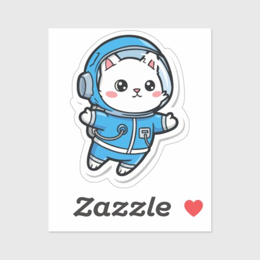 Glossy Transparent -Cute Astronaut Cat 2x2 シール (シート)