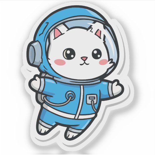 Glossy Transparent -Cute Astronaut Cat 3x3 シール (正面)