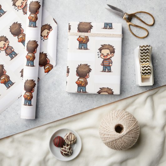 Glossy Wrapping Paper April Fool's Day Fishing Boy ラッピングペーパー (クラフト)