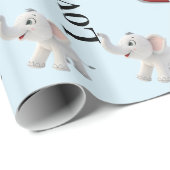 Glossy Wrapping Paper Blue Elephant Red Hearts  ラッピングペーパー (ロールコーナー)