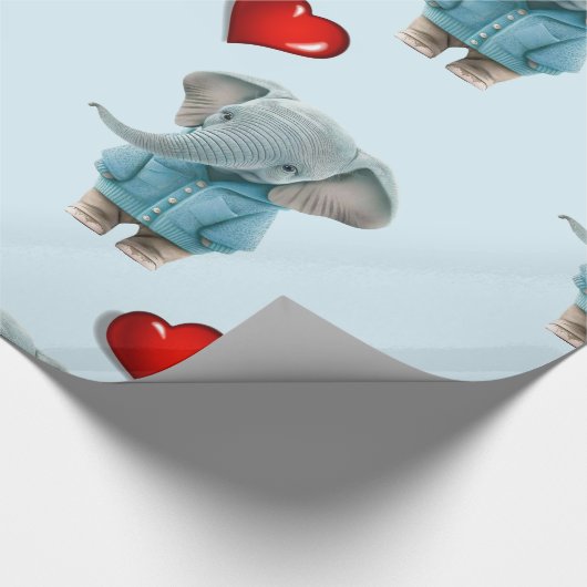 Glossy Wrapping Paper Blue Elephant Red Hearts  ラッピングペーパー (角)