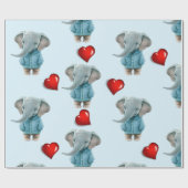 Glossy Wrapping Paper Blue Elephant Red Hearts  ラッピングペーパー (フラット)