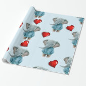 Glossy Wrapping Paper Blue Elephant Red Hearts  ラッピングペーパー (アンロールド)