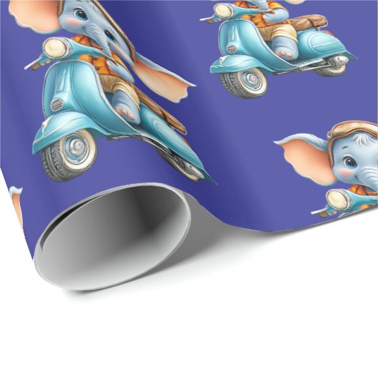 Glossy Wrapping Paper Blue Elephant Scooter  ラッピングペーパー (ロールコーナー)