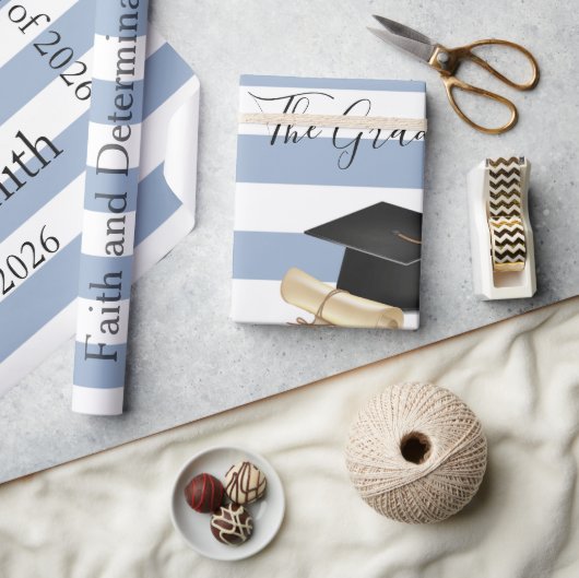 Glossy Wrapping Paper Blue Stripe Graduate 2026 ラッピングペーパー (クラフト)