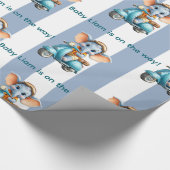 Glossy Wrapping Paper Blue & White Stripe Elephant ラッピングペーパー (角)