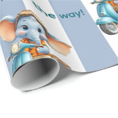 Glossy Wrapping Paper Blue & White Stripe Elephant ラッピングペーパー (ロールコーナー)