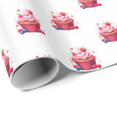 Glossy Wrapping Paper Pink Strawberry Cupcake ラッピングペーパー (ロールコーナー)