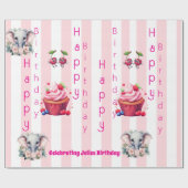 Glossy Wrapping Paper Pink Stripe Happy Birthday ラッピングペーパー (フラット)