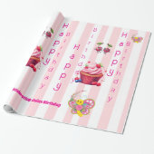 Glossy Wrapping Paper Pink & White Stripe Birthday ラッピングペーパー (アンロールド)
