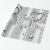 Glossy Wrapping Paper Silver Floral ラッピングペーパー (アンロールド)