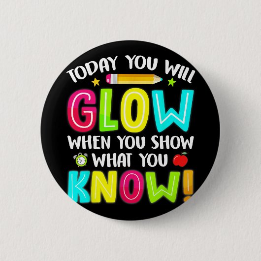 Glowテスト日おもしろい先生子供 缶バッジ (正面)