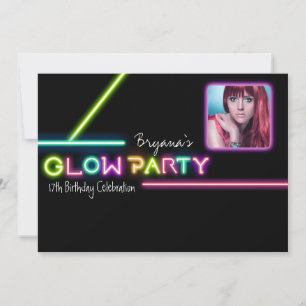 GLOWパーティーネオンフォトバースデーパーティーへの招待 招待状
