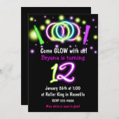 GLOW ライト 12歳の誕生日パーティー 年齢12歳 招待状 (正面/裏面)