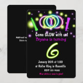 GLOW ライト 6歳の誕生日パーティー 年齢6歳 招待状 (正面/裏面)