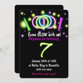 GLOW ライト 7歳の誕生日パーティー 年齢7歳 招待状 (正面/裏面)