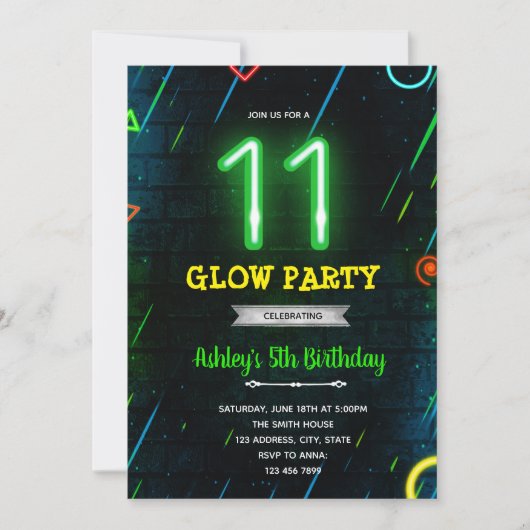 Glow 11th誕生日パーティーの招待 招待状 (正面)