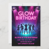 Glow Birthday Invitation | Neon Lights Dance Party 招待状 (正面)