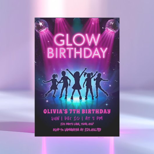Glow Birthday Invitation | Neon Lights Dance Party 招待状