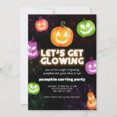 Glow in the dark neon themed Pumpkin Carving Party 招待状 (正面)