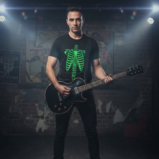 Glow-in-the-Dark Skeleton Ribcage & Handprint Tシャツ