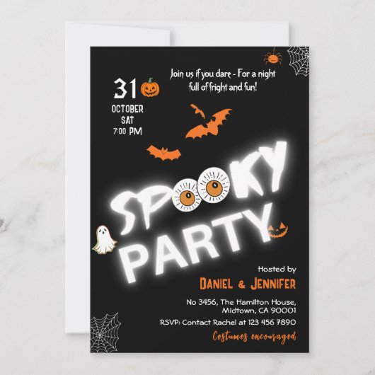 Glow-in-the-Dark Style Spooky bats ghost Halloween 招待状 (正面)