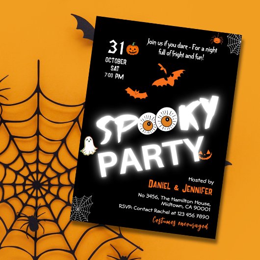 Glow-in-the-Dark Style Spooky bats ghost Halloween 招待状