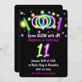 GLOW Lights 11th Birthday Party Age 11招待状 招待状 (正面/裏面)
