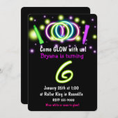 GLOW Lights 6th Birthday Party Age 6招待状 招待状 (正面/裏面)