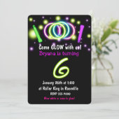 GLOW Lights 6th Birthday Party Age 6招待状 招待状 (スタンド正面)