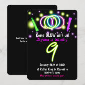 GLOW Lights 9th Birthday Party Age 9招待状 招待状 (正面/裏面)