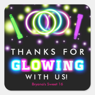 Glow Neon Lights Thank You Birthday Partyスタンプ スクエアシール