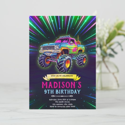 Glow neon monster truck invitation 招待状 (スタンド正面)