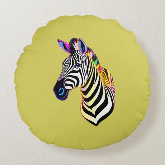 Glow Neon Zebra ラウンドクッション (正面)