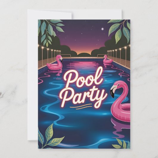Glow Night Pool Party Birthday 招待状 (裏面)