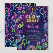 Glow Party Birthday Invitation, Neon Glow Theme 招待状 (正面/裏面)
