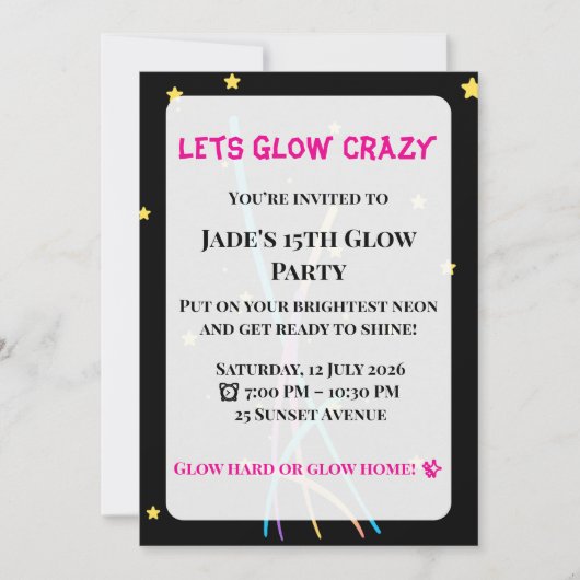 Glow Party Invitation| Teen/Adult Party  招待状 (正面)