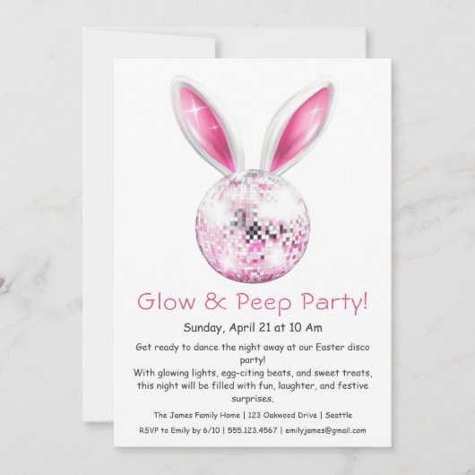 Glow & Peep Party – イースター ディスコ インビテーション (正面)