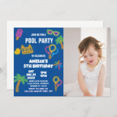 Glow Poolパーティー誕生日招待状(写真) 招待状 (正面/裏面)