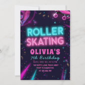 Glow Roller Skating Birthday | Neon Lights Party 招待状 (正面)