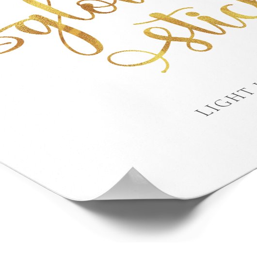 "Glow sticks" gold faux foil Wedding Sign ポスター (角)