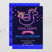 Glow unicornプールテーマパーティー招待状 招待状 (正面/裏面)