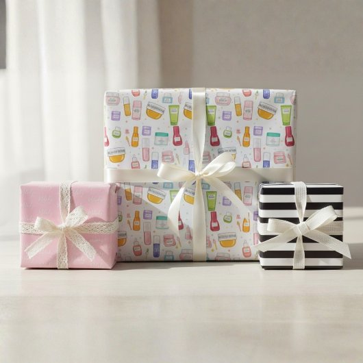 Glow Up Skincare Gift Wrap 3 Pack – Custom Name ラッピングペーパーシート