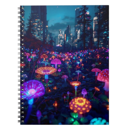 Glowfall Grove ノートブック | ネオンAIアート (正面)