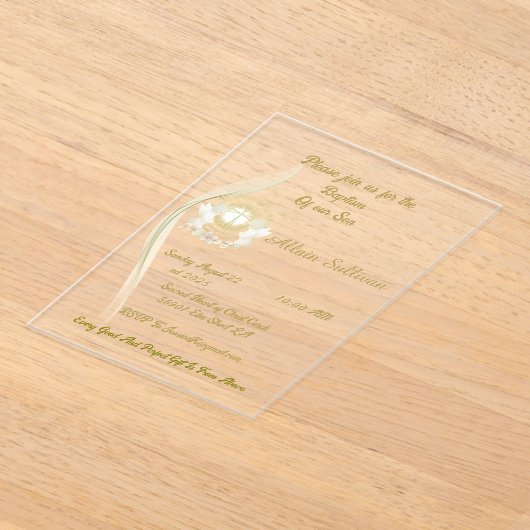 Glowing Angels baptism invitation  アクリル招待状 (レイダウン)