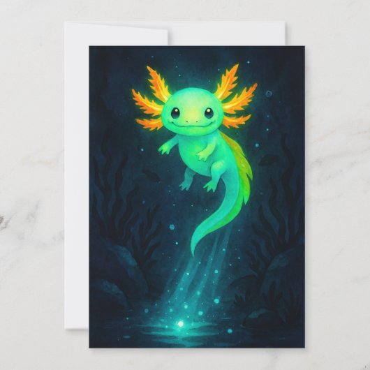 Glowing Axolotl in Deep Waters Birthday 招待状 (裏面)