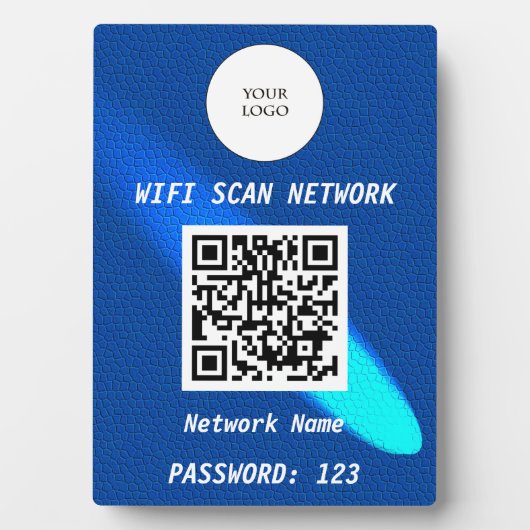 Glowing Blue Leather Free Wifi Scan & QR Code フォトプラーク (正面)